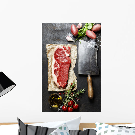 vintage cleaver and raw beef steak Wall Decal