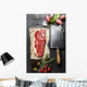 vintage cleaver and raw beef steak Wall Decal