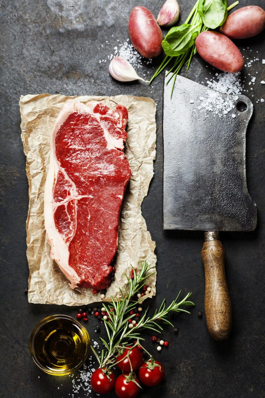 vintage cleaver and raw beef steak Wall Decal