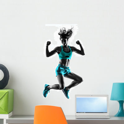 Woman Fitness Jumping  Exercises Silhouette Wall Decal shown on a wall