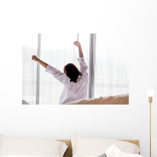 Young asian woman stretching in the morning Wall Decal