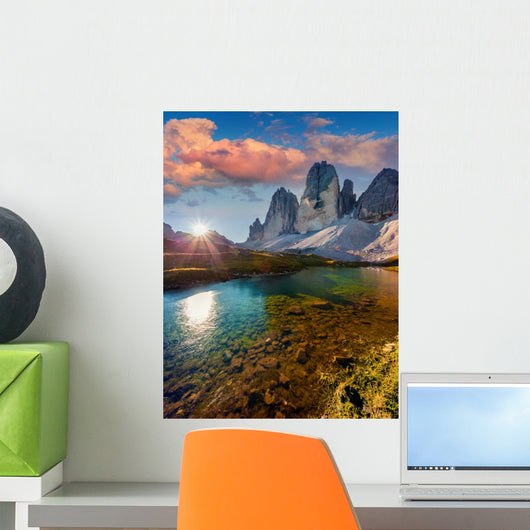 Colorful summer sunrise on the lake Rienza Wall Decal