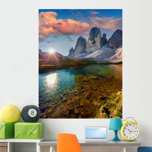 Colorful summer sunrise on the lake Rienza Wall Decal
