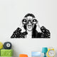 Surprised girl looking through binoculars black and white Wall Decal