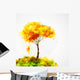 autumn tree. Dreaming girl on swing Wall Decal