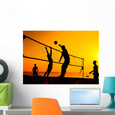 Beach Volleyball Silhouette Wall Decal 2 shown on a wall