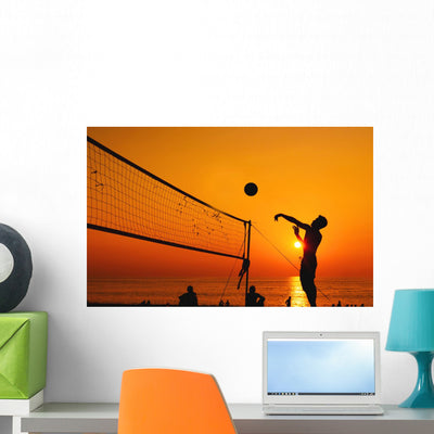 Beach Volleyball Silhouette Wall Decal shown on a wall