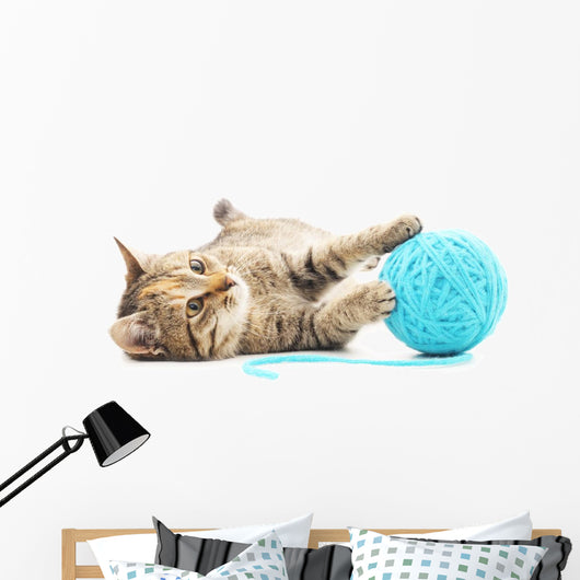 Cat with Ball Yarn Wall Decal