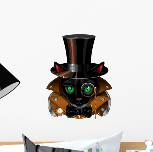 Steampunk Black Cat Wall Decal