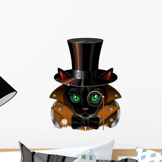 Steampunk Black Cat Wall Decal