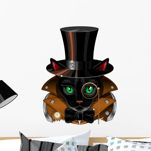 Steampunk Black Cat Wall Decal