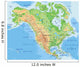 High detailed North America physical map with labeling. Wall Decal