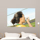 Portrait of young Asian girl with soccer ball. Wall Decal