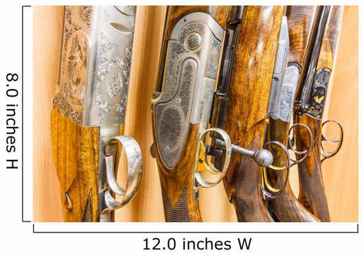 close up of a row of guns displayed in gun shop Wall Decal