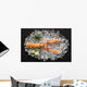 Fresh scampi shrimp on ice on a black stone table top view Wall Decal