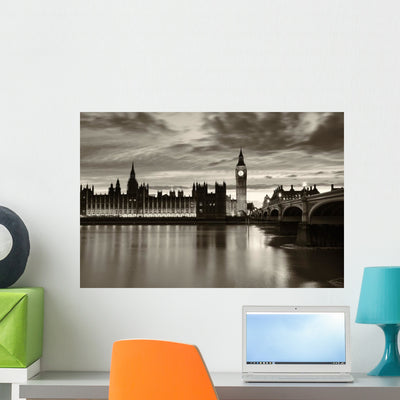 Monochrome Big Ben London Wall Decal shown on a wall