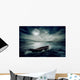 Boat drifting away on moonlight background in middle ocean  Wall Decal
