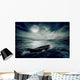Boat drifting away on moonlight background in middle ocean  Wall Decal