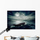 Boat drifting away on moonlight background in middle ocean  Wall Decal