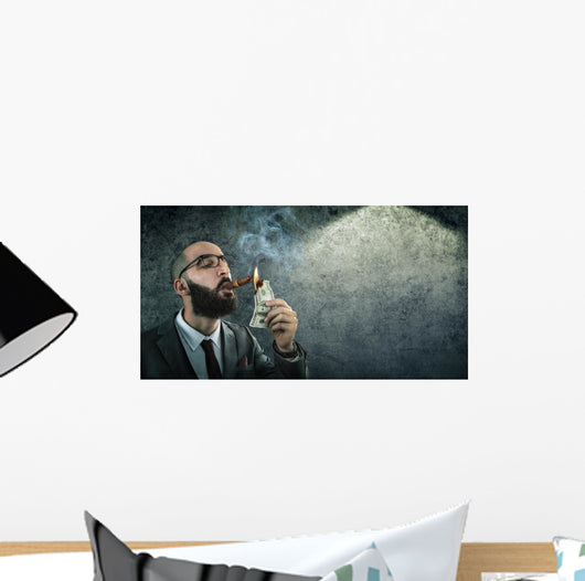 money burning - businessman arrogant Wall Decal