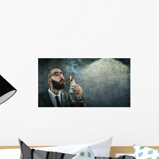 money burning - businessman arrogant Wall Decal