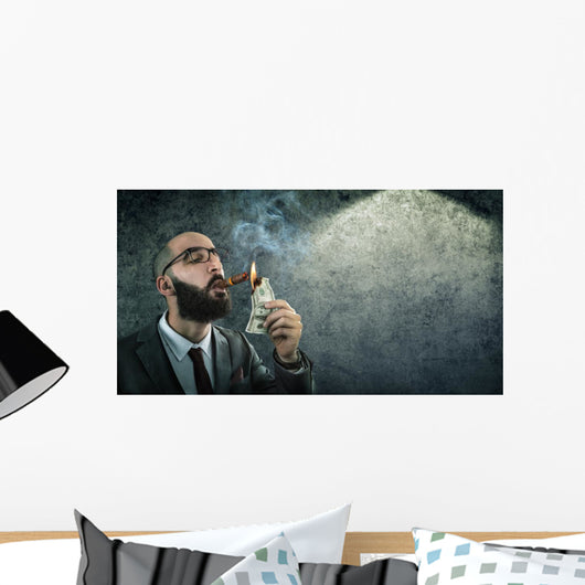 money burning - businessman arrogant Wall Decal