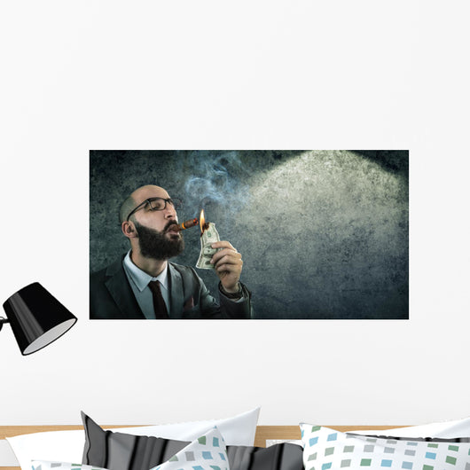 money burning - businessman arrogant Wall Decal