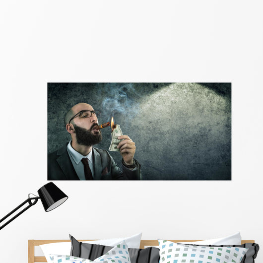 money burning - businessman arrogant Wall Decal