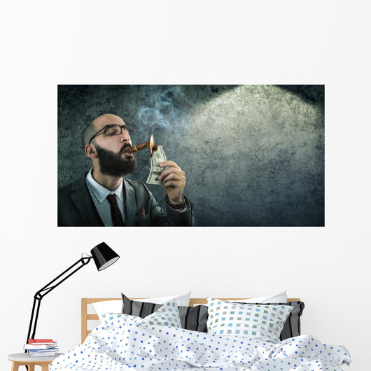 money burning - businessman arrogant Wall Decal