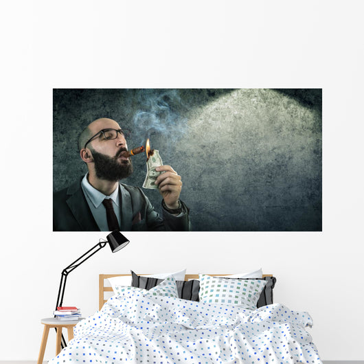 money burning - businessman arrogant Wall Decal