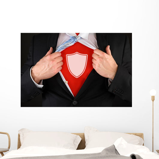 Businessman Showing A Shield Symbol Wall Decal