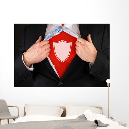 Businessman Showing A Shield Symbol Wall Decal