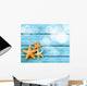 Beach. Starfish on blue wooden deck. Wall Decal