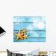 Beach. Starfish on blue wooden deck. Wall Decal