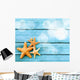 Beach. Starfish on blue wooden deck. Wall Decal