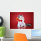 cat in a shirt and tie with a flower on a red background isolate Wall Decal