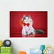 cat in a shirt and tie with a flower on a red background isolate Wall Decal