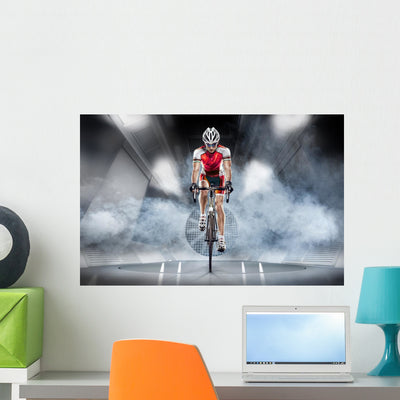Sport. Cyclist Has A Training In The Wind Tunnel Wall Decal shown on a wall
