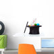 Cute white rabbit with colorful easter eggs in magician hat Wall Decal