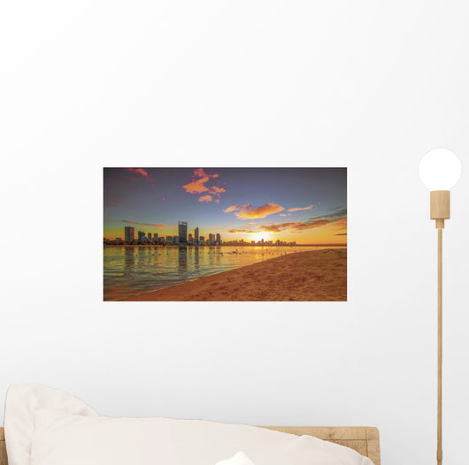 Golden Sunrise View of Perth Skyline Wall Decal