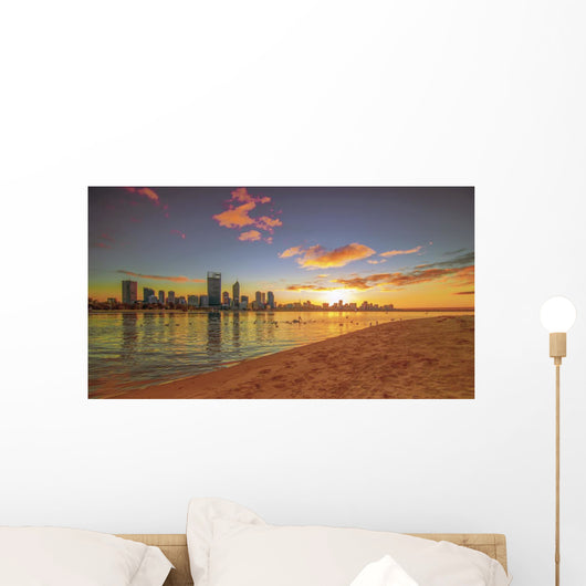 Golden Sunrise View of Perth Skyline Wall Decal
