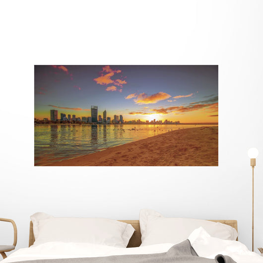 Golden Sunrise View of Perth Skyline Wall Decal
