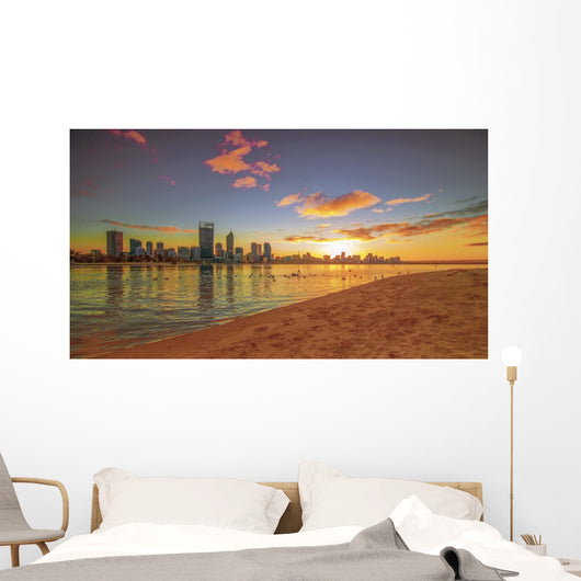 Golden Sunrise View of Perth Skyline Wall Decal