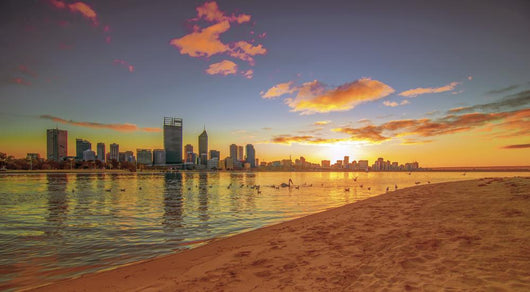 Golden Sunrise View of Perth Skyline Wall Decal