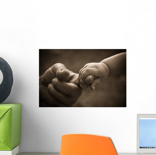 Baby hand holding mother finger with retro effect Wall Decal