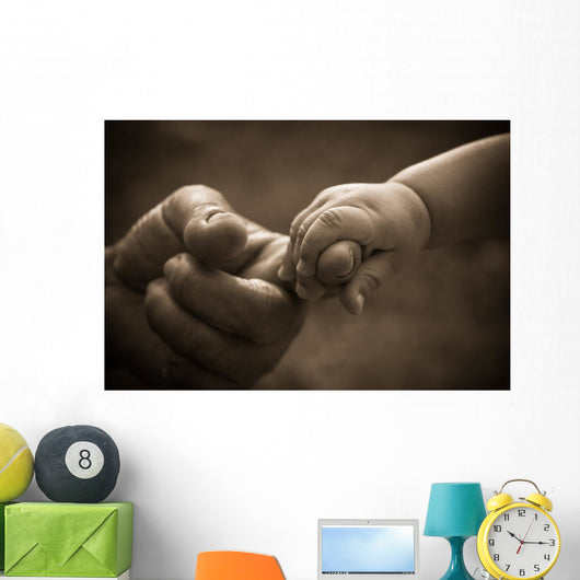 Baby hand holding mother finger with retro effect Wall Decal