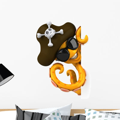 Cool Pirate Octopus Wall Decal shown on a wall