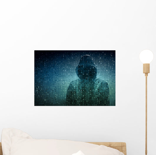 hacker over a screen with binary code Wall Decal
