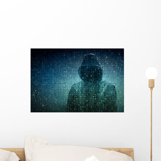hacker over a screen with binary code Wall Decal