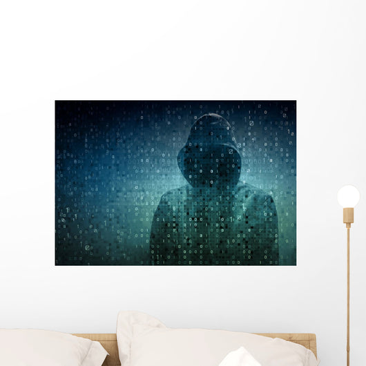 hacker over a screen with binary code Wall Decal